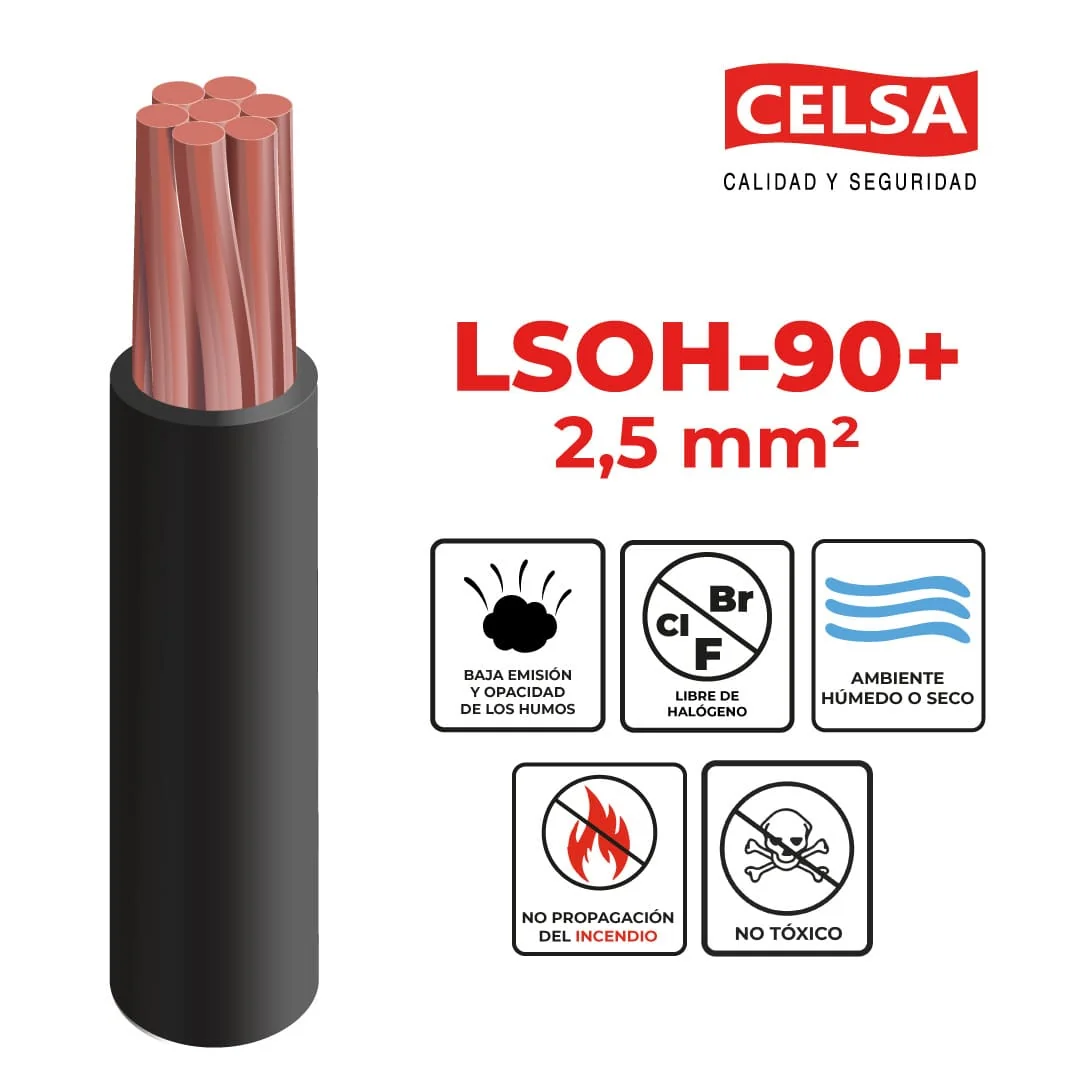 Cable LSOH-90+ 2.5 mm² 750V - Rollo x 100mts (Negro)