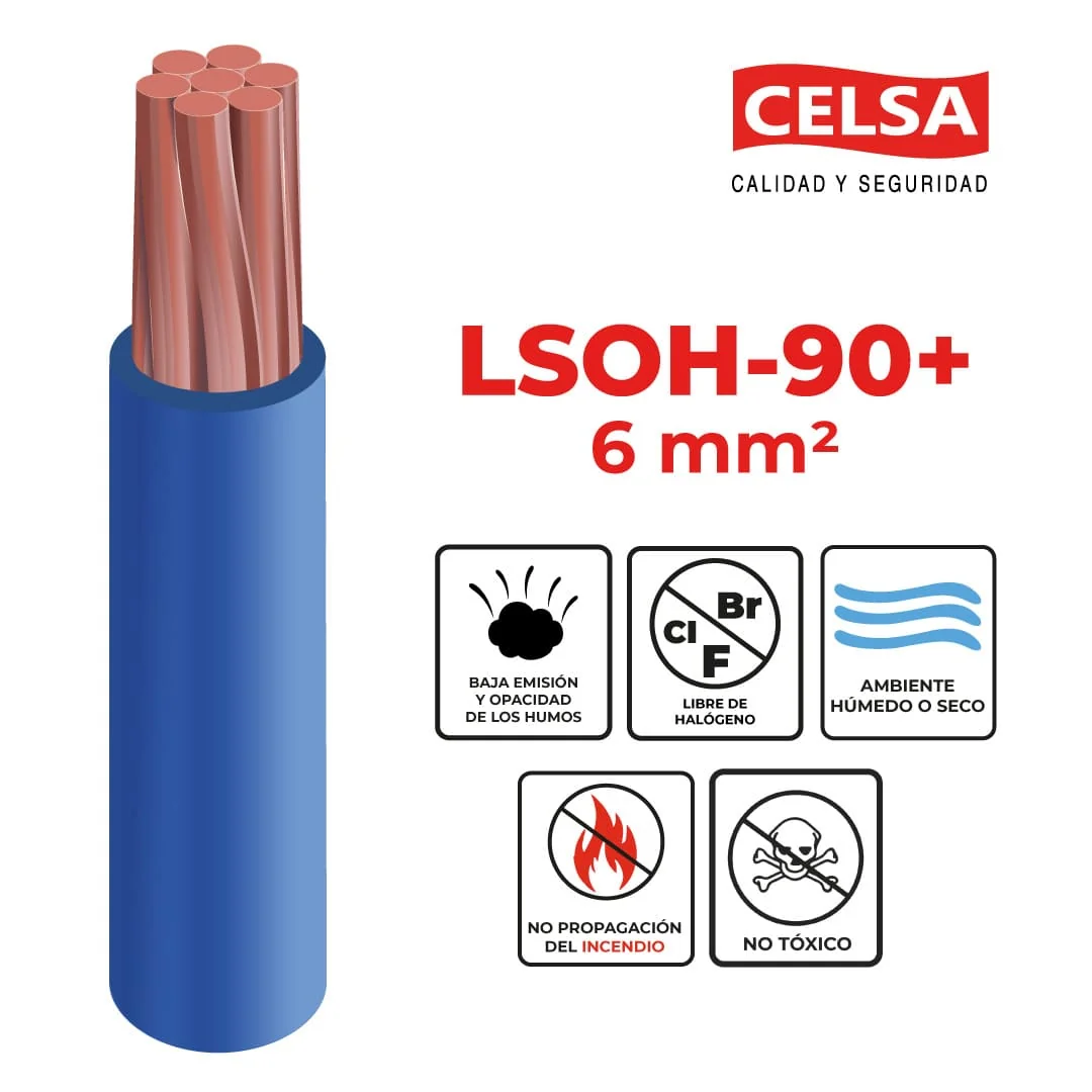 Cable LSOH-90+ 6 mm² 750V - Rollo x 100mts (Azul)