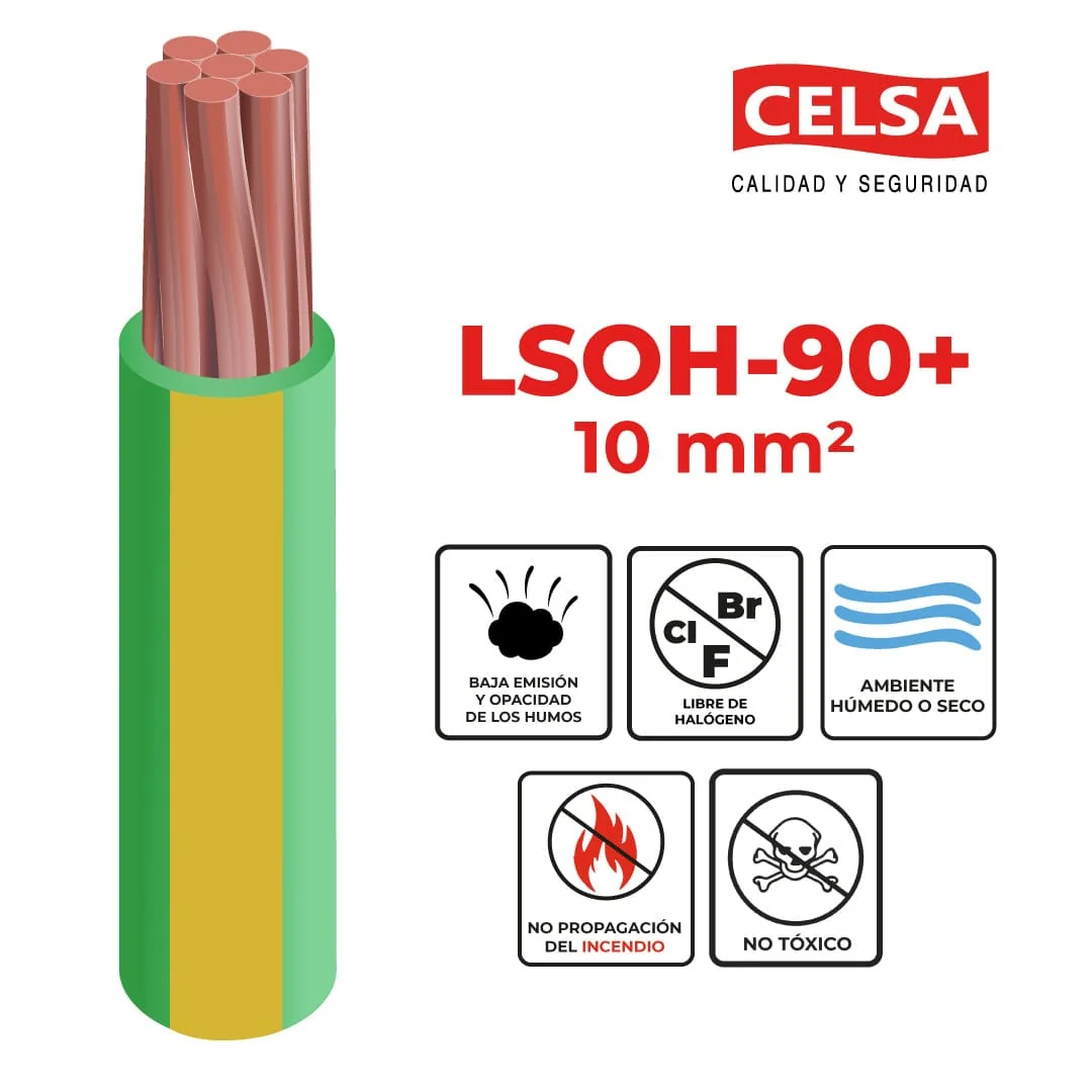 Cable LSOH-90+ 10 mm² 750V - x metro lineal (Verd/Amar)