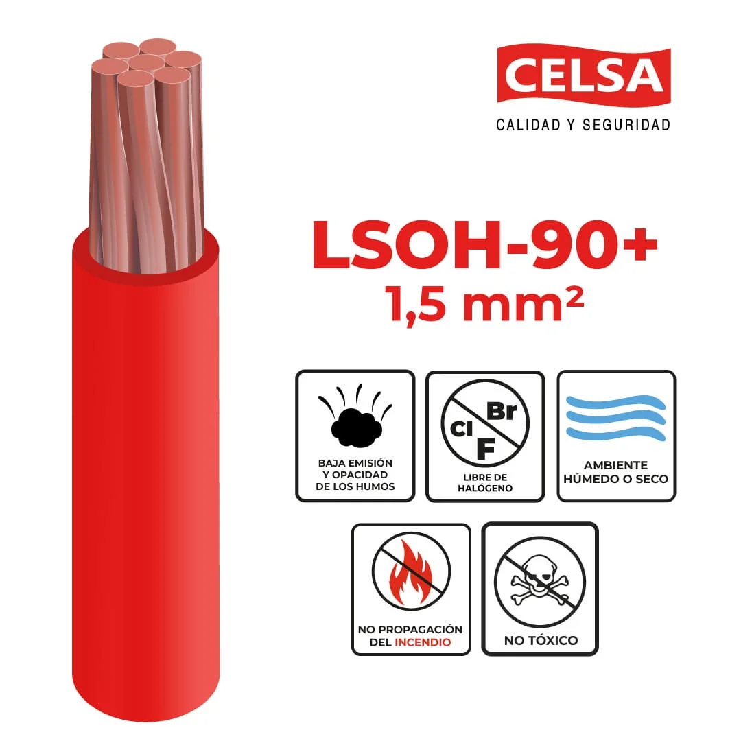 Cable LSOH-90+ 1.5 mm² 750V - Rollo x 100mts (Rojo)