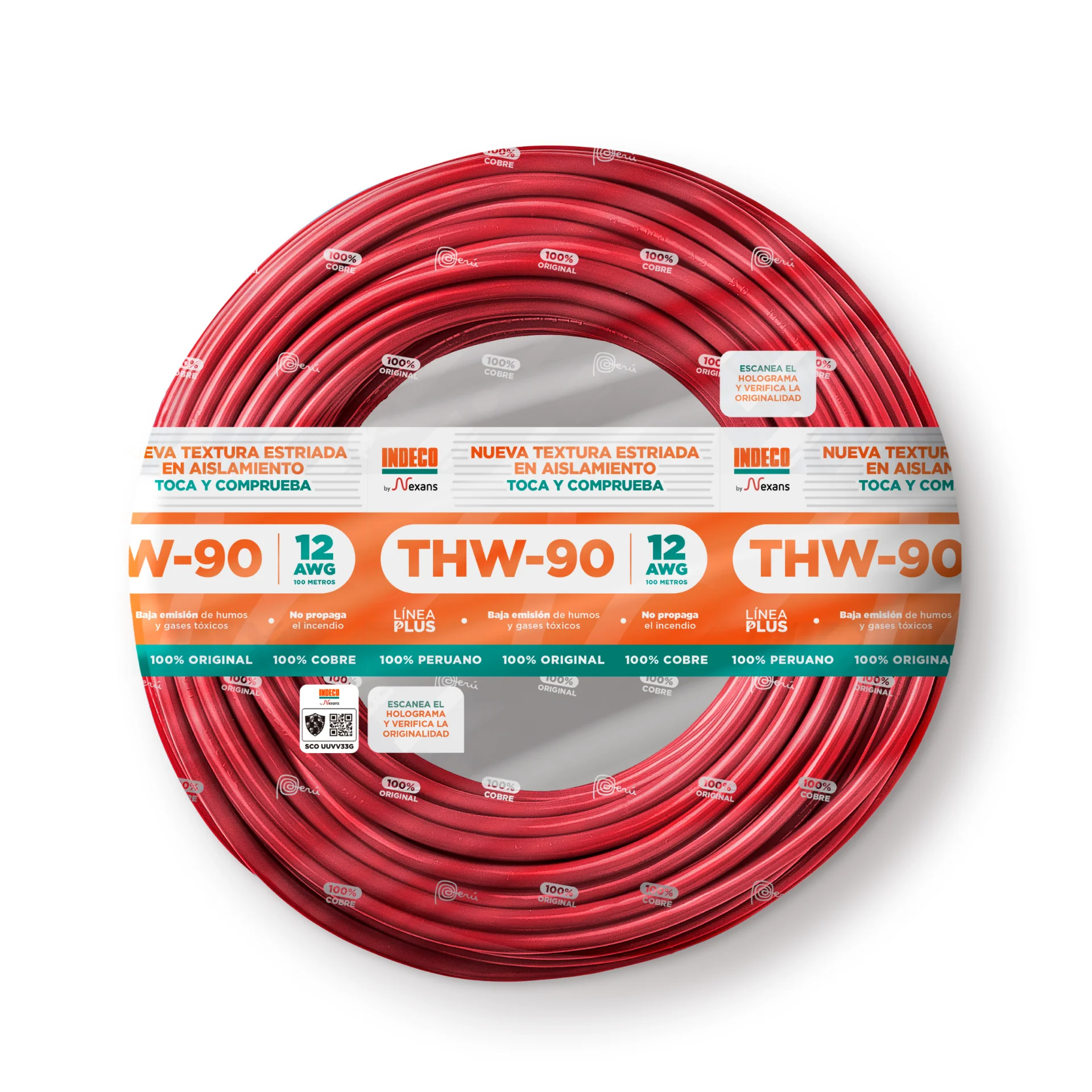 Cable THW - 12 AWG - Rollo x 100mts (Rojo)